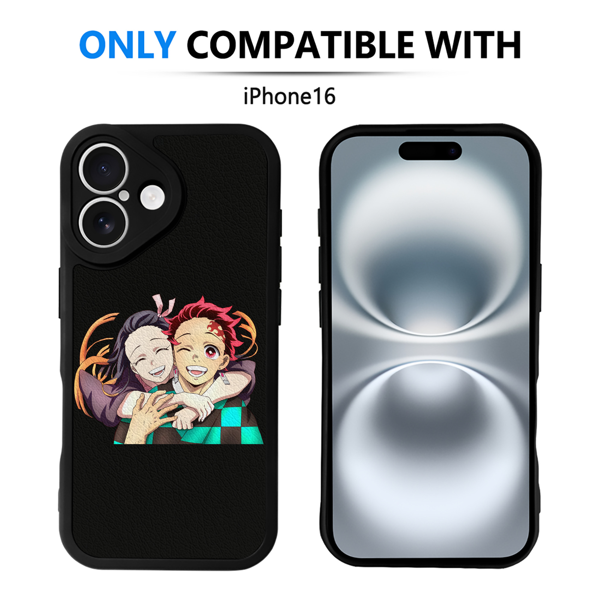 （画像用） 鬼滅の刃（きめつのやいば）竈門 禰󠄀豆子／かまど ねずこ Kamado Nezuko 【iPhone 16シリーズ対応】シリコンスマホケース（レザー調） 材質：シリコン